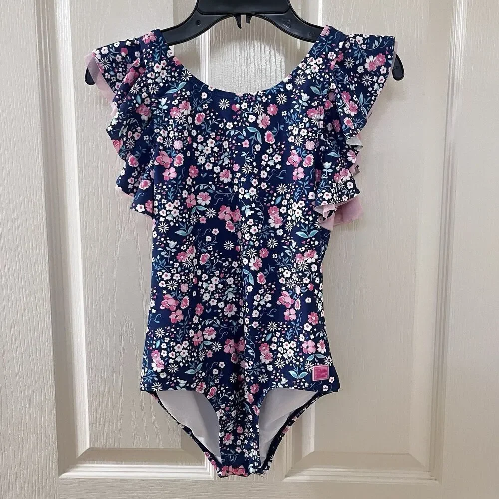 Rufflebutts Butterfly Sleeve One Piece Swimsuit Moonlit Meadow Girls Size 10